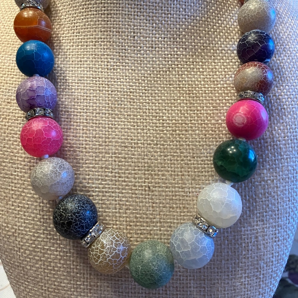 LUCAS LAMETH VINTAGE 925 STERLING SILVER MULTI COLOR QUARTZ GEMSTONE NECKLACE